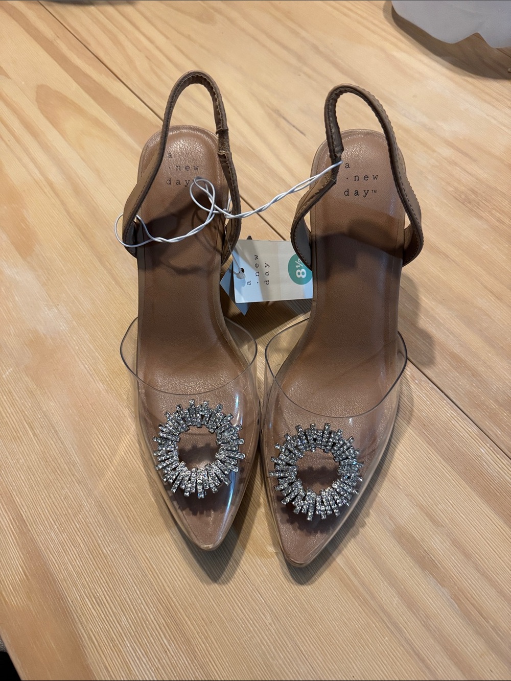 Target A New Day Brown Clear Slingback Heels with Crystal Sunburst Accent
